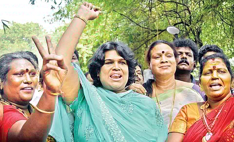 Members of transgender community from Maharashtra praying for Jayalalithaa’s recovery outside the Apollo Hospitals in the city on Friday | d sampathkumar