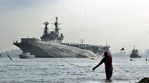 India's Oldest and longest serving aircraft carrier of Indian Navy INS Viraat sets sail from Kochi heading to Mumbai where it will be decommisionned (Melton Antony |EPS)