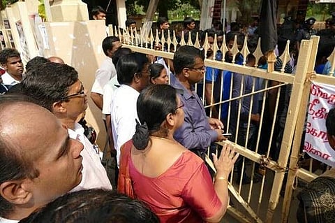 Jaffna University Vice Chancellor locked out. (PC: PK Balachandran)