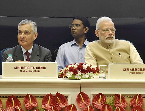PM Narendra Modi and CJI TS Thakur during the 50th anniversary function of establishment of the High Court of Delhi in New Delhi. | PTI