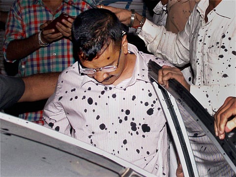 Delhi Chief Minister and AAP convener Arvind Kejriwal after ABVP workers threw ink on him in Bikaner on Tuesday night.