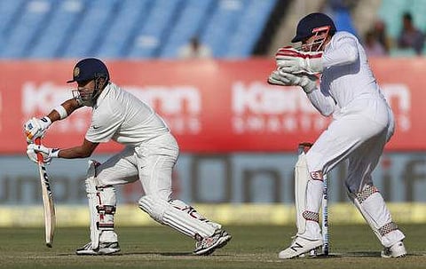 Indian cricketer Gautam Gambhir bats during the second day of the first test cricket match between India and England in Rajkot.(Photo | AP)
