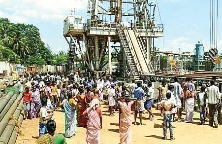 File picture of villagers picketing the ONGC drilling site near Kuthalam, Nagapattinam district | Express