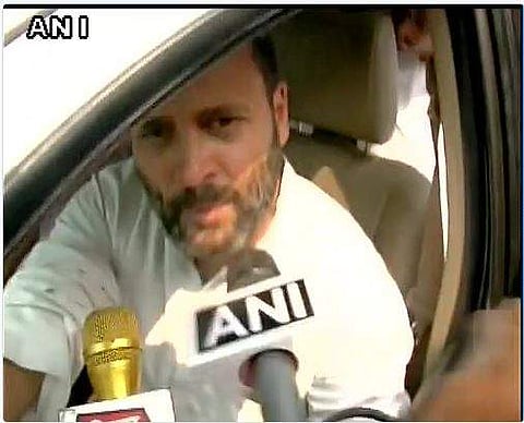 Congress Vice-President Rahul Gandhi speaking with media outside the Bhiwandi court. | Picture Courtesy: ANI