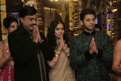 Gali Janardhan Reddy with Bramhani and Rajeev . (Photo | EPS)