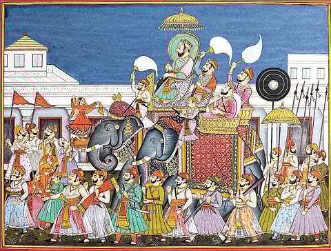 A painting of a scene from the Mughal era