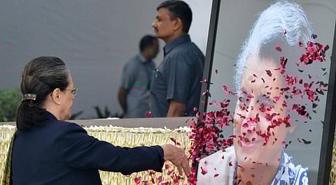 Congress president Sonia Gandhipay tributes to former Prime Minister Indira Gandhi on her birth anniversary at the Congress headquarters in New Delhi recently | Shekhar yadav
