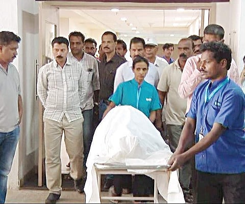 The body of Gowda’s brother at KMC hospital in Mangaluru | Express