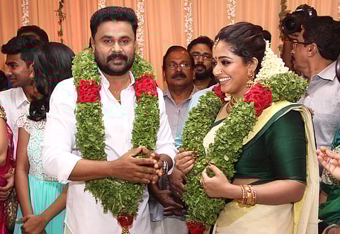 Actor Dileep and Kavya Madhvan after tying the knot at a hotel in Kochi.(Albin Mathew | EPS)