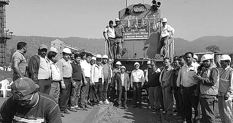 Officials flagging off the first rake of iron ore from Taldihi mine on Saturday | Express