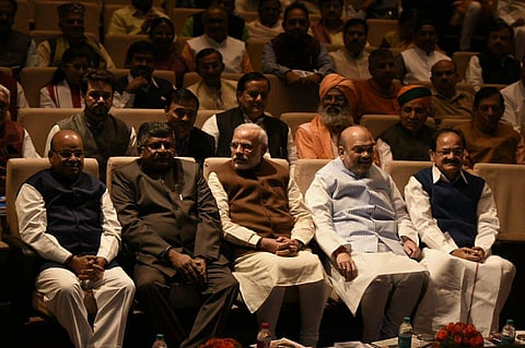 Prime minister Narendra Modi, BJP president Amit Shah and others during the BJP parliamentary party meeting at Parliament house in New Delhi on Tuesday | (Shekhar Yadav/EPS)