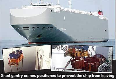 The Japanese ship detained by workers at Hambantota harbour.