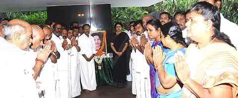 Party members greeting Sasikala at her residence in Poes Gardens on Tuesday | Express