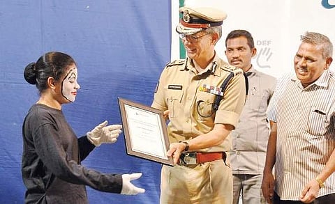 Police Commissioner Gautam Sawang giving away prizes to winners of various contests at ‘Friendship Evening’ in Vijayawada on Sunday | Express