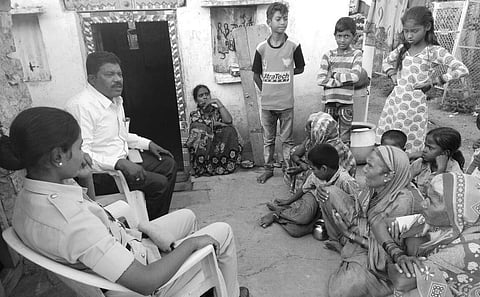 Child Protection officials conducting a counselling session at Nariboli village of Jewargi taluk of Kalaburagi on Sunday evening | Express