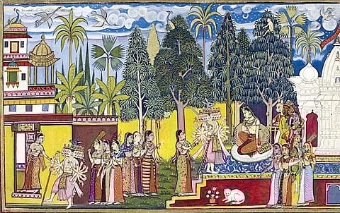 A representation of Mandodari stopping Ravani from killing Sita