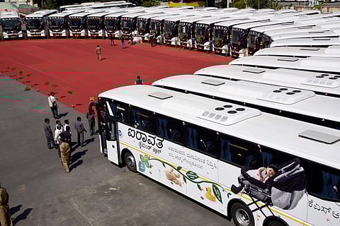Bio-diesel buses launched at KSRTC bus depot at Shanthinagar, in Bengaluru on Saturday I NAGARAJA GADEKAL