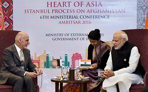 Prime Minister Narendra Modi and Afghan President Ashraf Ghani at the Heart of Asia Conference in Amritsar. | PTI