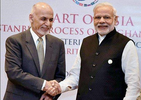 Indian Prime Minister Narendra Modi and Afghan President Ashraf Ghani during the bilateral talks. | PTI
