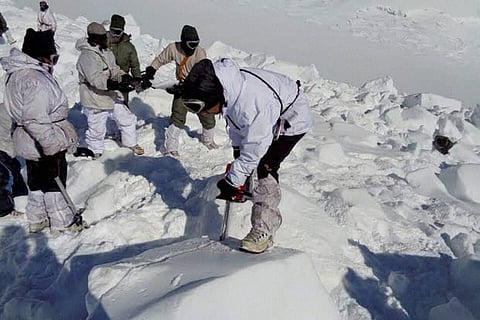 File Photo: Rescuers carrying out the operations to search for the bodies of the soldiers hit by an avalanche in Siachen. | PTI