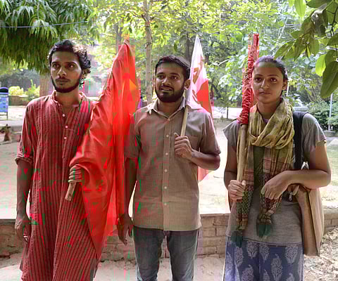 File: JNU students and All India Students Association (AISA) member Shehla Rashid Shora and Rama Naga and All India Students Federation (AISF) member Kanhaiya Kumar | Express Photo