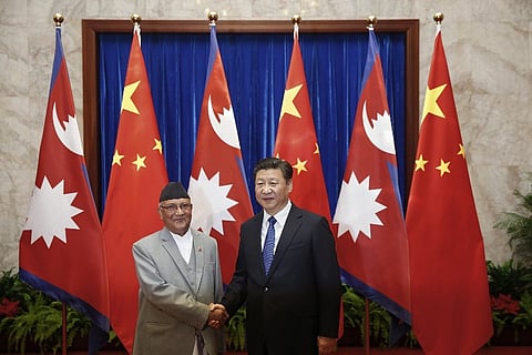 Chinese President Xi Jinping with Nepalese Prime Minister K.P. Sharma Oli.