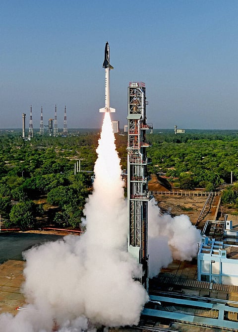 ISRO successfully launches India's first indigenously made space shuttle- the Reusable Launch Vehicle RLV in Sriharikota Andhra Pradesh on Monday. (PTI)