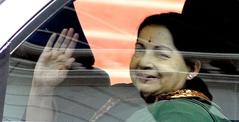 AIADMK General Secretary J Jayalalithaa waves to her supporters while leavong the secretariat. | (D Sampathkumar | EPS )