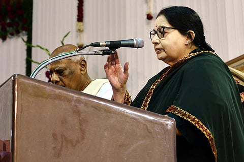 AIADMK Supremo J Jayalalithaa Sweares. | Express Photo Service