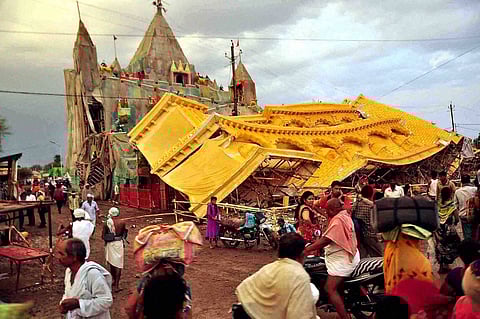 A view of damaged pandal after heavy rains and storm during Simhashta Maha Kumbh Mela in Ujjain Madhya Pradesh on Thursday | PTI