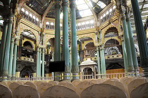 Preparations underway at the Kalyana Mantapa of Mysuru Palace for Yaduveer Krishnadatta Chamaraja Wadiyar's wedding. (EPS | Udayashankar S)