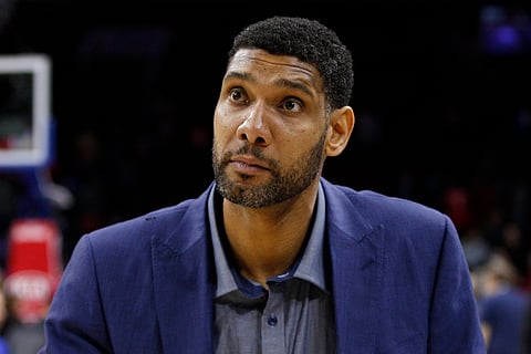 In this Dec. 7, 2015, file photo, San Antonio Spurs' Tim Duncan watches the second half of an NBA basketball game against the Philadelphia 76ers, in Philadelphia. | AP