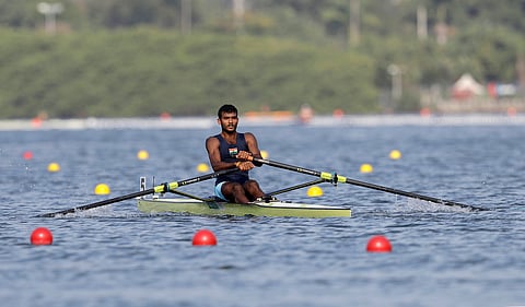 Dattu Baban Bhokanal, of India, competes in the men's rowing single sculls quarterfinal heats during the 2016 Summer Olympics in Rio de Janeiro, Brazil, Tuesday, Aug. 9, 2016. | AP