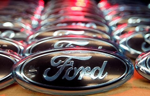 Ford logos are seen at the assembly line of the Ford car factory of Saarlouis. (File Photo | Reuters)