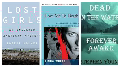 A collage of three books from the list of 9 books about unsolved murders. 