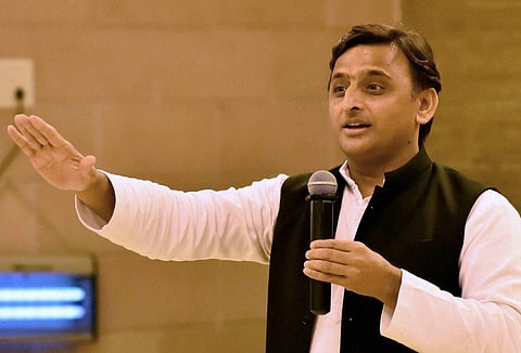Uttar Pradesh Chief Minister Akhilesh Yadav during a press conference in Lucknow on Saturday. | PTI
