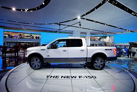 A 2018 Ford F-150 'King Ranch' pickup truck is displayed during the North American International Auto Show in Detroit on January 10. (Photo | Reuters)