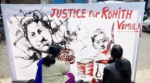 Students paint a placard seeking justice for Rohith Vemula (File Photo)
