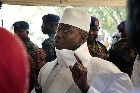 ambia's President Yahya Jammeh shows his inked finger before voting in Banjul, Gambia. Gambia's President Yahya Jammeh declared a state of emergency on Tuesday, Jan. 17, 2017, just two days before he is supposed to cede power after losing elections last m