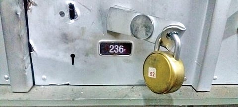 One of the lockers broken by the burglars at a bank in Mylapore | Express