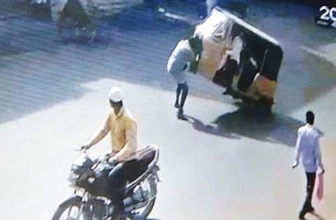 A pedestrian crossing the road was knocked down by an  auto in the Old City of Hyderabad on Sunday.