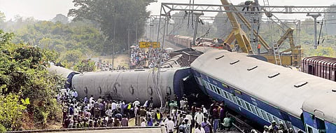 The Hirakhand Express which was derailed at Kuneru railway station in Vizianagaram district on Saturday night  | R V K Rao