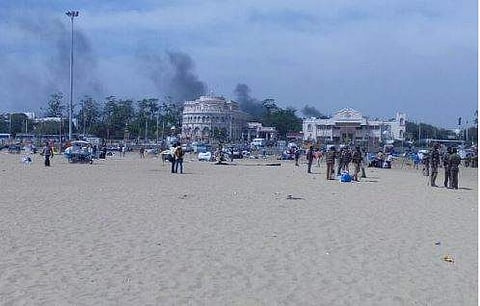 The vehicles were set on fire near Ice house police station at Marina. |  EPS