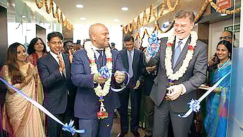 Ted Colbert (Center L) and Greg Hyslop (Center R) at the opening of the Boeing India Engineering & Technology Center in Bengaluru on Tuesday | Express Photo Service