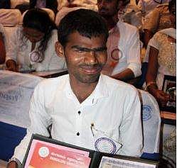 A student named Venkatesh during the 52nd annual convocation of Bangalore University on Friday | (S Manjunath | EPS)