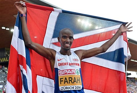 A  file photo showing Britain's Mo Farah as he celebrates winning the gold medal in the men's 5,000m final during the European Athletics Championships in Zurich, Switzerland | Photo: AP