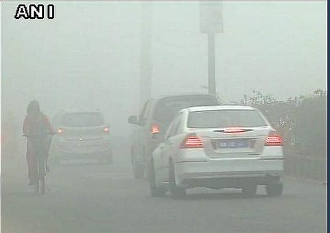 Visuals of dense fog from Delhi's Mahipalpur area. | Image Courtesy: ANI