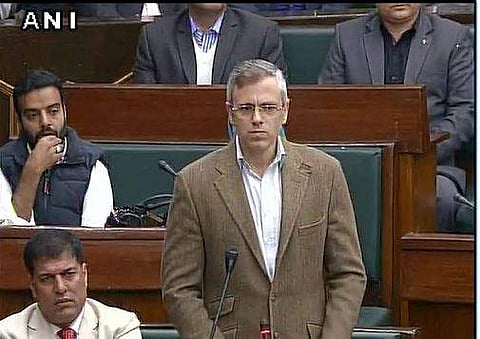 Former J&K Chief Minister Omar Abdullah speaking inside the state assembly on Tuesday. | Picture Courtesy: ANI