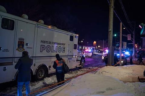 Canadian police officers respond to a shooting in a mosque at the Québec City Islamic cultural center in Quebec city on January 29. (Photo | AFP)