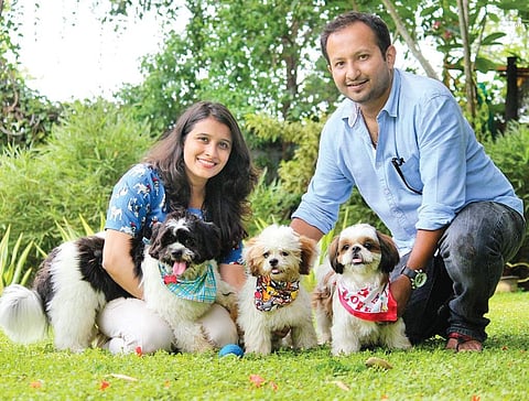 Natasha and her husband Mangirish with their pets Grace, Hobbes and their ‘legitimate daughter’ Diva Paws for a Picture